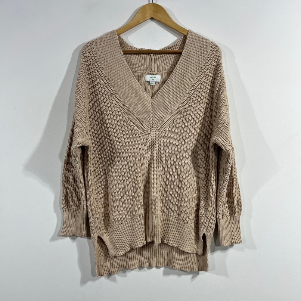 Aerie Parisian Chunky Knit Cotton Shaker Stitch Oversized Sweater Womens Small